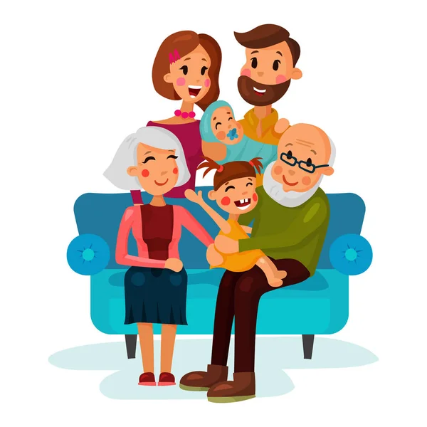 Familia con niños sentados en el sofá — Vector de stock