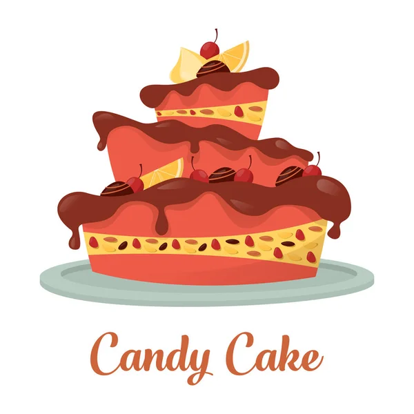Шоколадний торт з кремом та лимонним логотипом — стоковий вектор