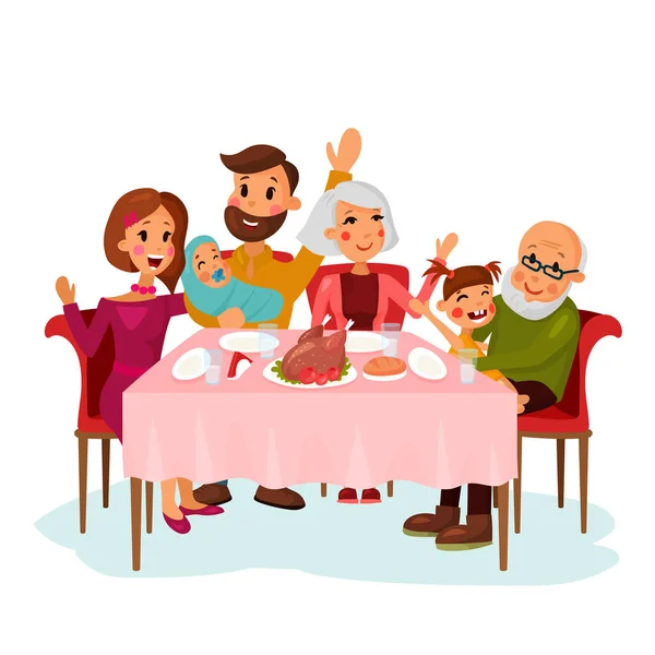 Family on traditional holiday dinner — Stock Vector