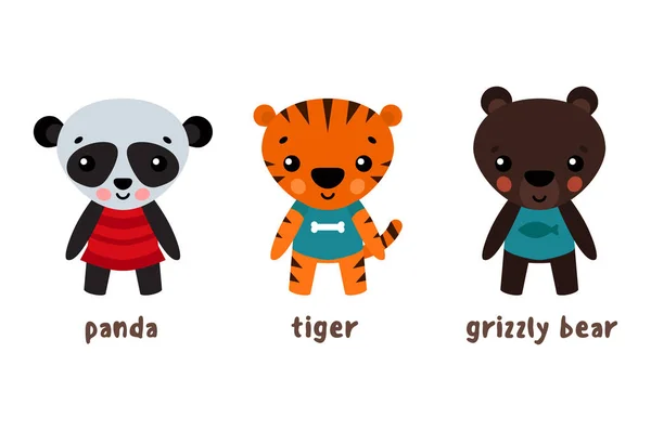 Panda, tijger dieren of koala en grizzly bear — Stockvector