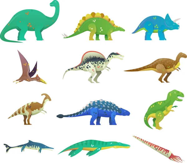 Набор изолированных динозавров мультфильмов или динозавров — стоковый вектор