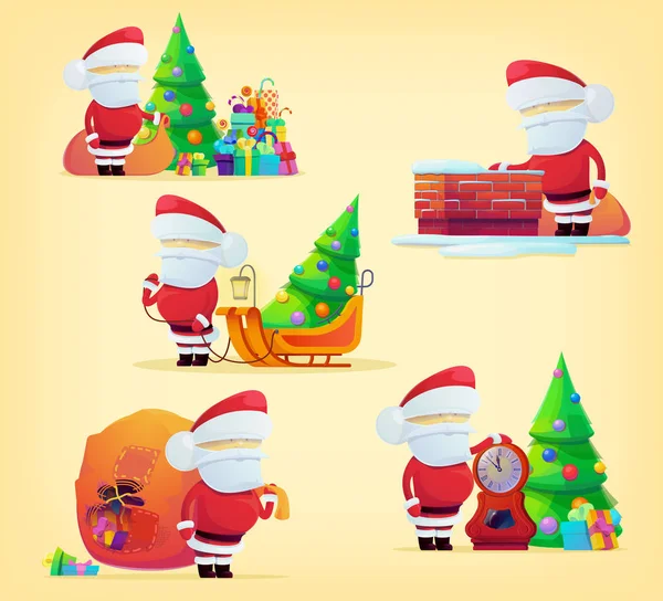 Set of santa claus with bag for 2017 new year — Stock Vector