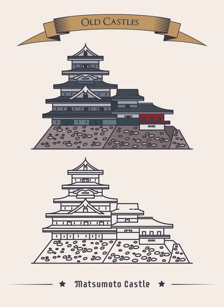 Japan Hirashiros Matsumoto kasteel Buitenaanzicht — Stockvector