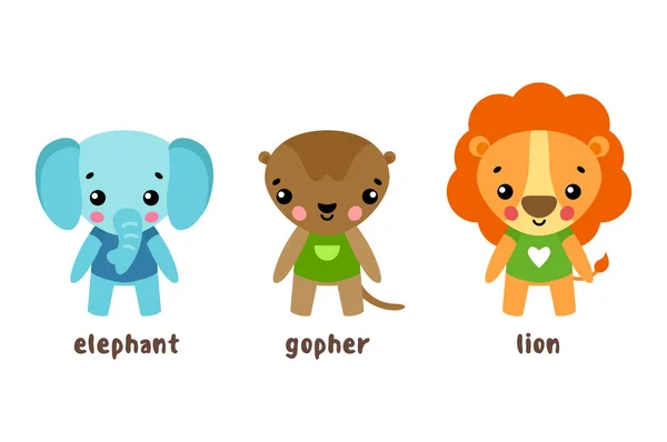 Lew i zwierzęta, postaci z kreskówek gopher — Wektor stockowy