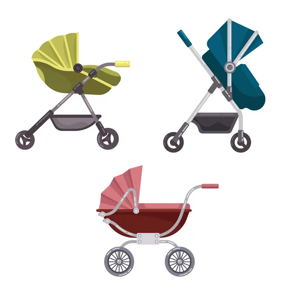 Kinderwagen of buggy, kinderwagen pictogrammen vouwen — Stockvector