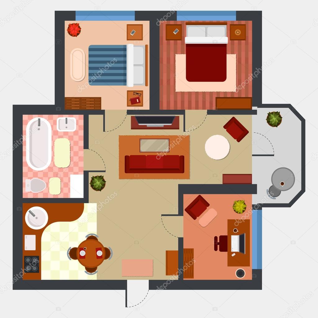 Flat or apartment with rooms top view