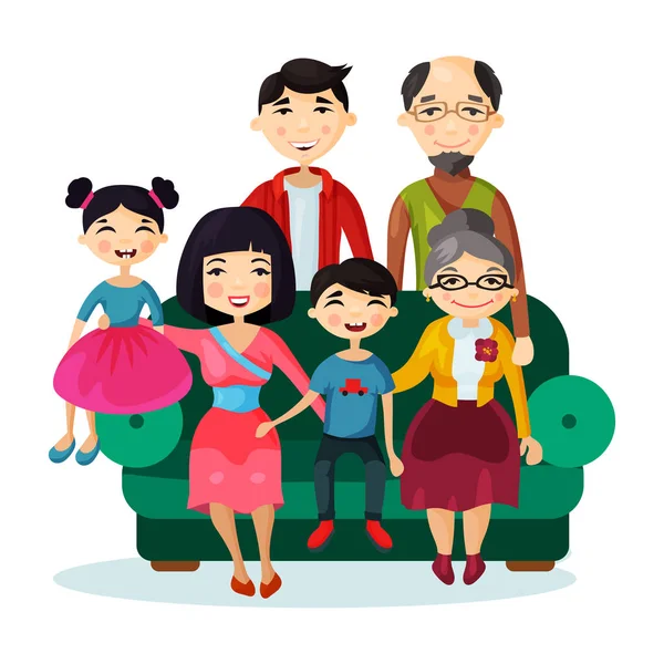 Retrato de diversión caricatura sonriente familia feliz — Vector de stock