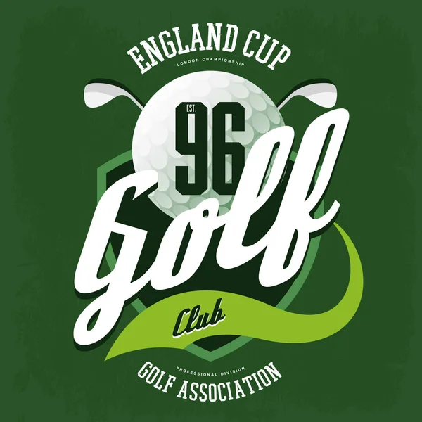 高尔夫球球和俱乐部标志的 t 恤或体育布 — 图库矢量图片