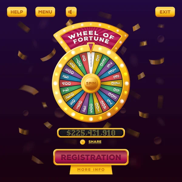 Diseño web de menú de casino con rueda de la fortuna — Archivo Imágenes Vectoriales