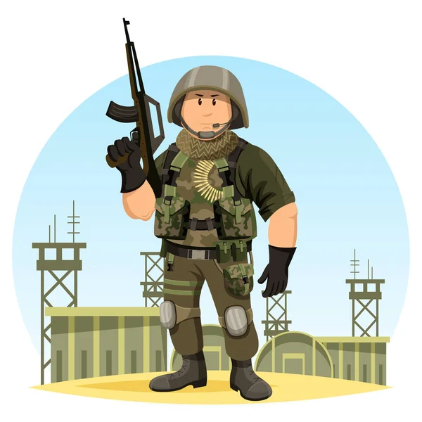 Солдат в американской форме на военной базе или в лагере — стоковый вектор