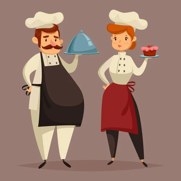 Cocinero de uniforme, mujer con plato en la mano — Archivo Imágenes Vectoriales