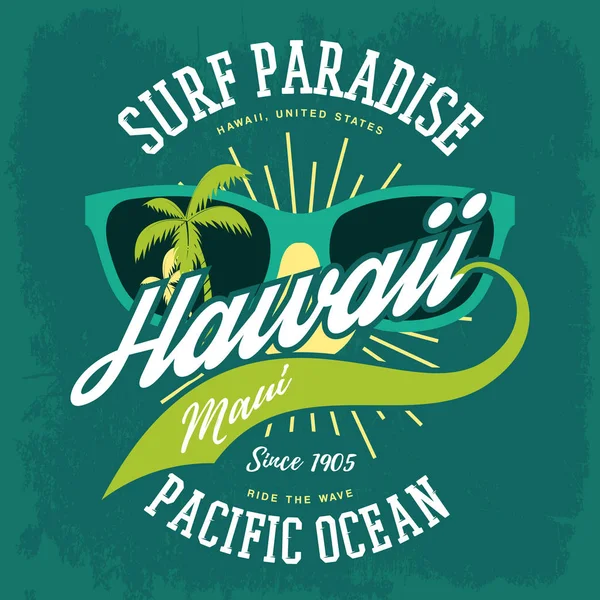 T-shirt baskı olarak hawaii afiş, avuç içi, güneş gözlüğü — Stok Vektör