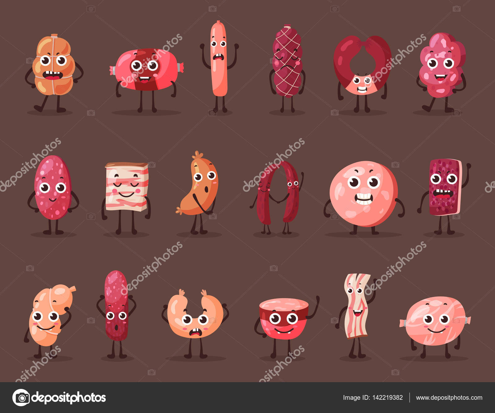 Sausage and wurst smiling meat characters Stock Vector Image by ©cookamoto  #142219382