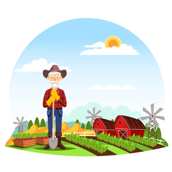 Az ember vagy a nagyapja mezőgazdasági termelő, Farm — Stock Vector