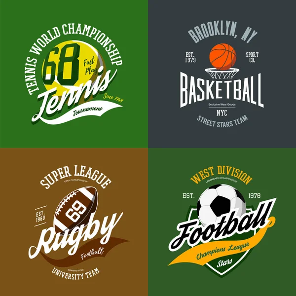 Baloncesto y fútbol, rugby y tenis iconos — Vector de stock