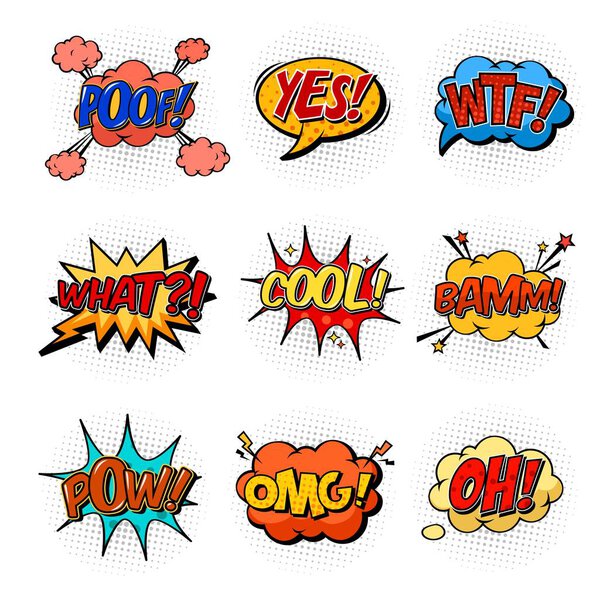 Comic speech bubbles for questions and explosion