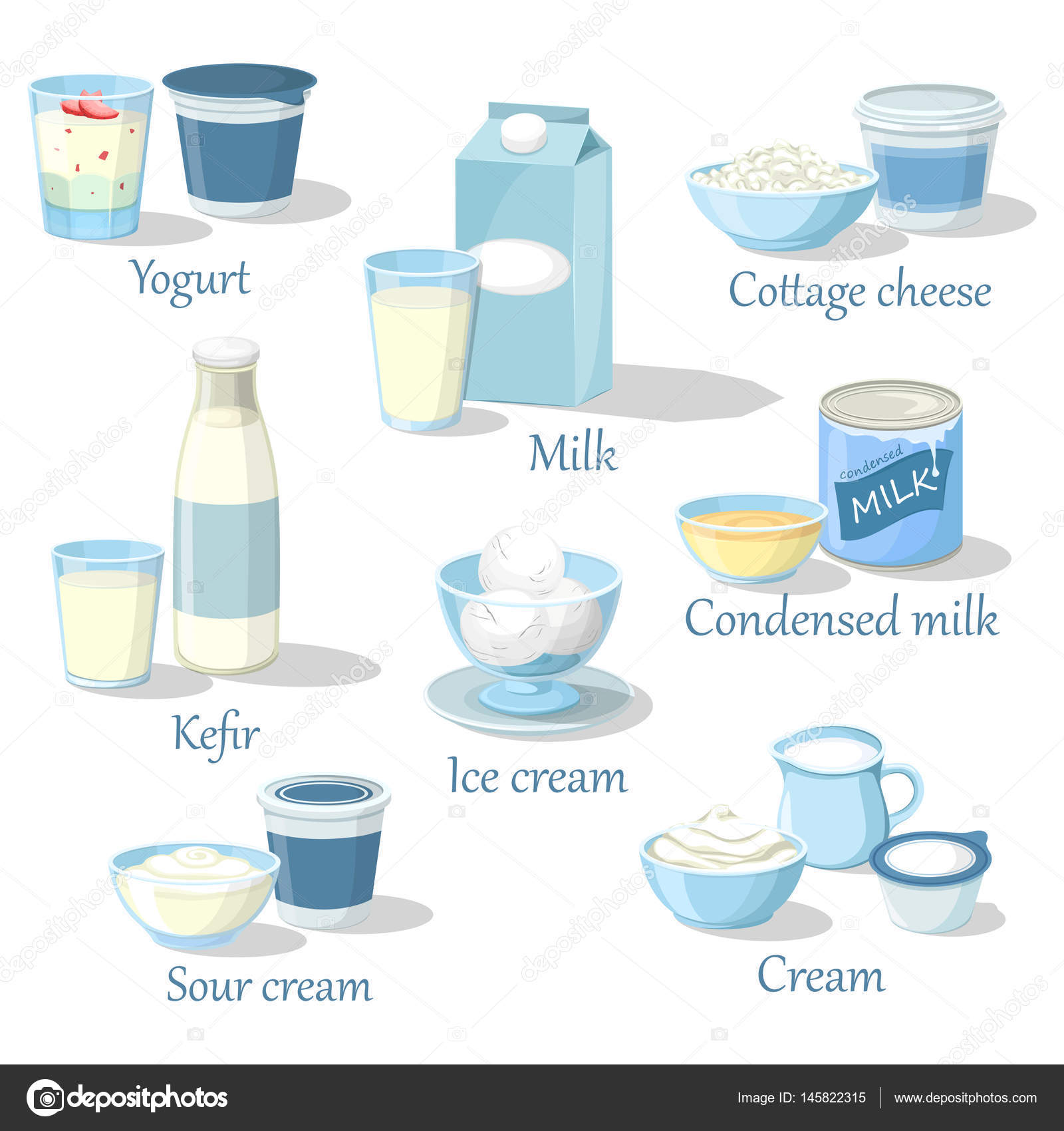 Yogurt and kefir, cottage cheese and ice cream Stock Vector by ©cookamoto 145822315