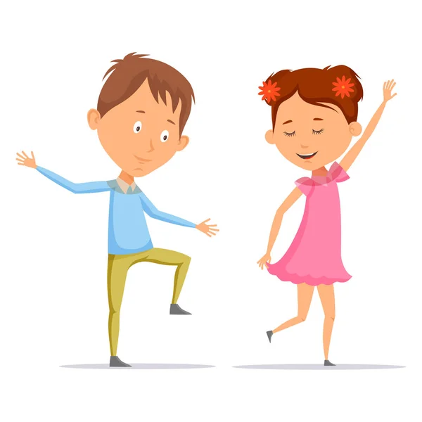 Chica y niño, niños y niños bailando — Vector de stock