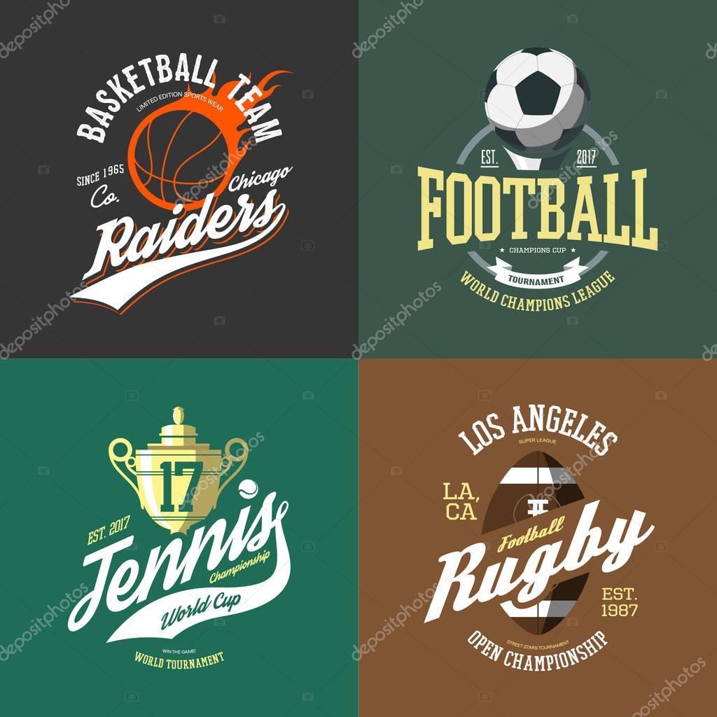 Basketball flying fire ball for chicago team, tennis trophy or bowl cup, soccer or football ball and rugby or american football symbol. T-shirt banner or print, clothing badge.Advertising and branding