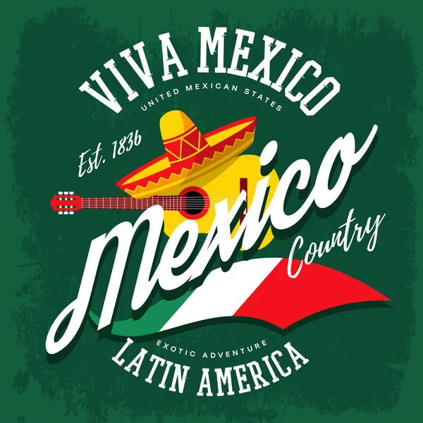 Sombrero mexicano y bandera de banjo — Vector de stock