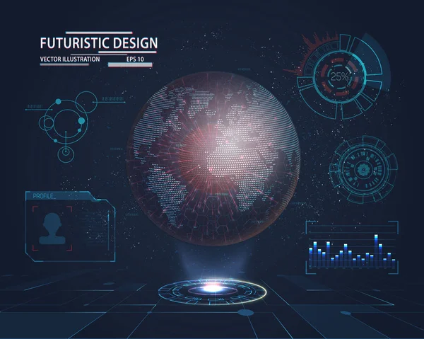 Futuristické rozhraní s hologramem planety — Stockový vektor