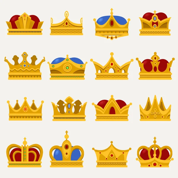 Ensemble de roi royal ou couronne princière, pape tiare — Image vectorielle