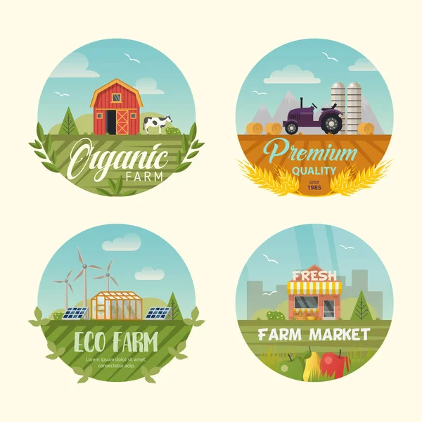 Conjunto de logotipo agrícola aislado o pancartas con granero — Archivo Imágenes Vectoriales