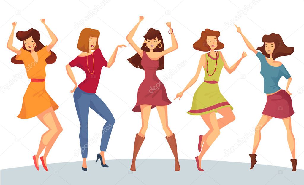 Set of woman or girl dancing at party or disco