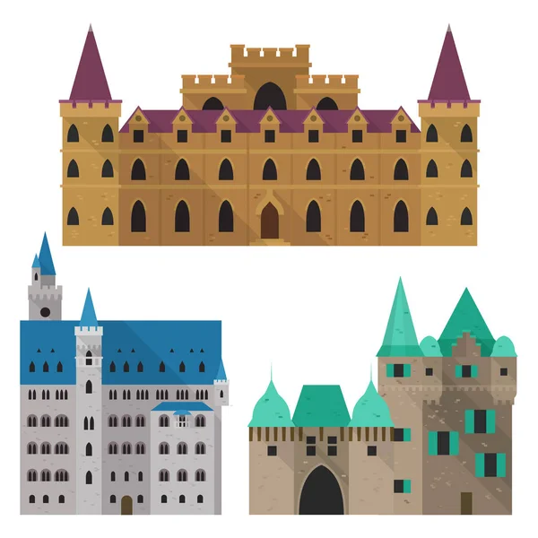 Château de dessin animé médiéval ou citadelle, fort vue de face — Image vectorielle