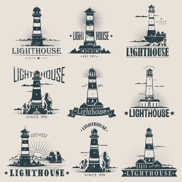 Isolated lighthouse on sea or ocean sketches — Stock Vector