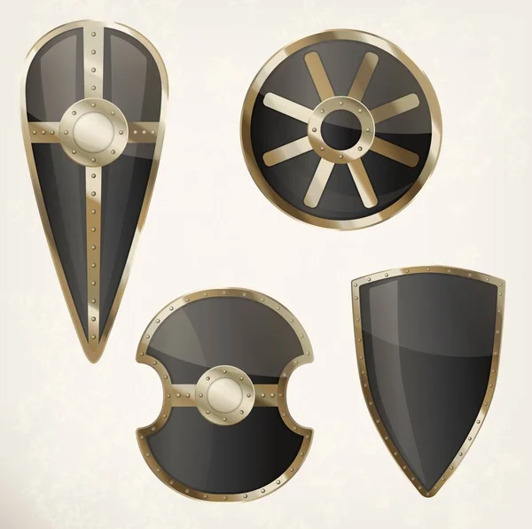 Conjunto de escudos aislados iconos o signo heráldico — Archivo Imágenes Vectoriales