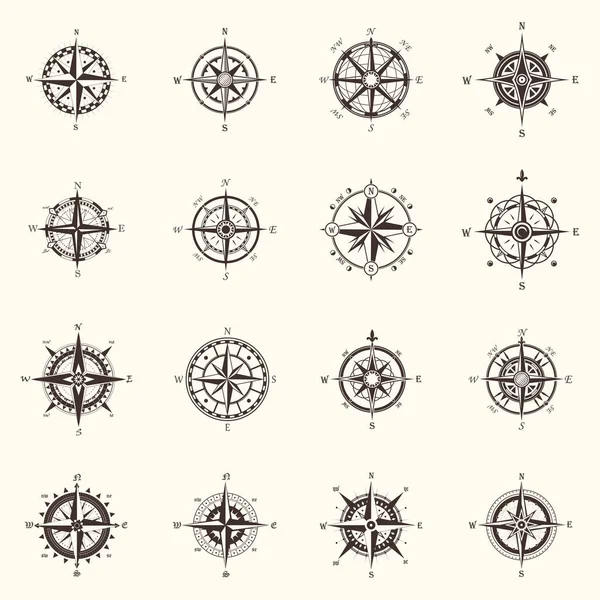 Gamla kompass eller havet, havet navigering vindros — Stock vektor
