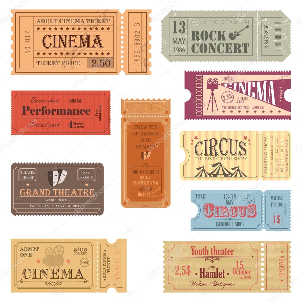 Retro tickets or old paper coupons for show