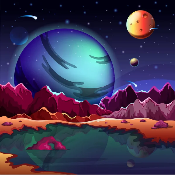 Cartoon planète paysage ou paysage terrain — Image vectorielle