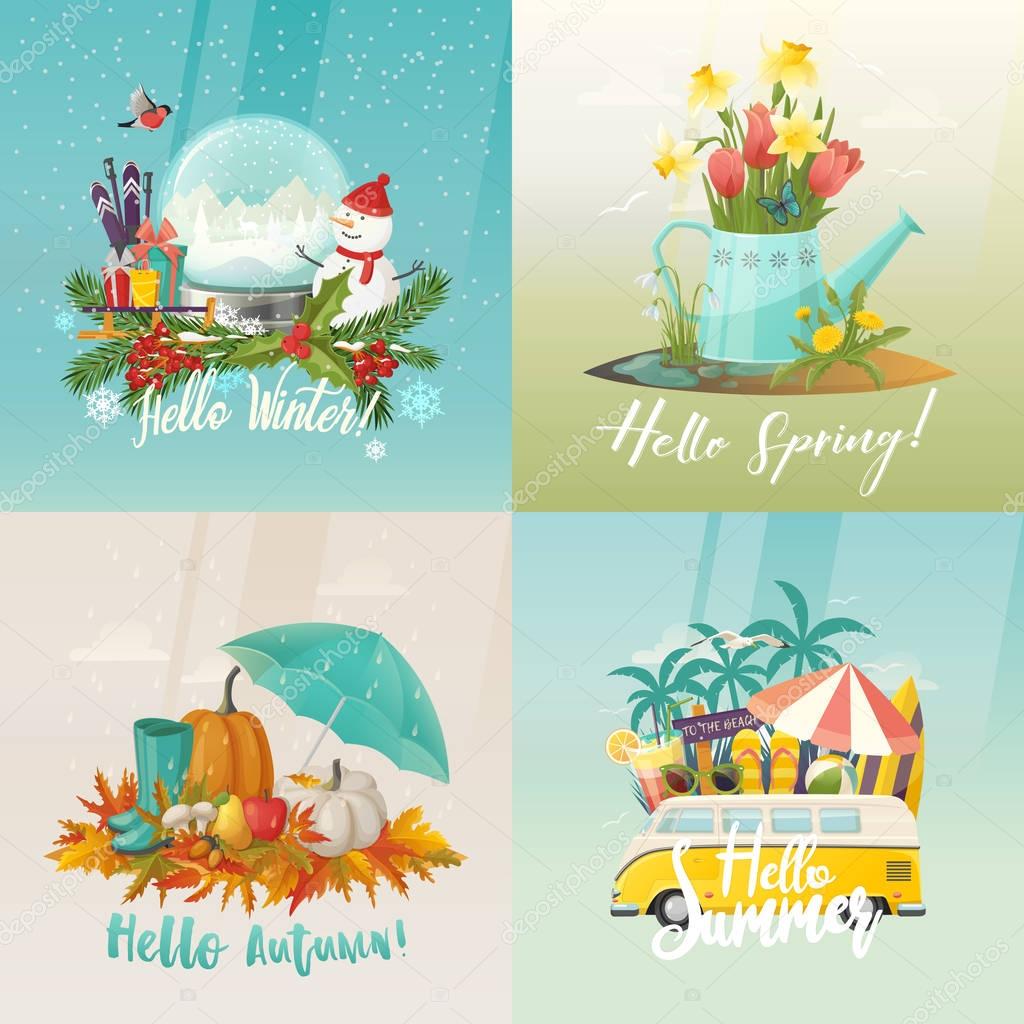 Seasons signs for summer, autumn, spring, winter