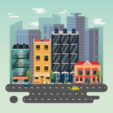 Kasaba veya şehir yatay, gökdelenler binalar