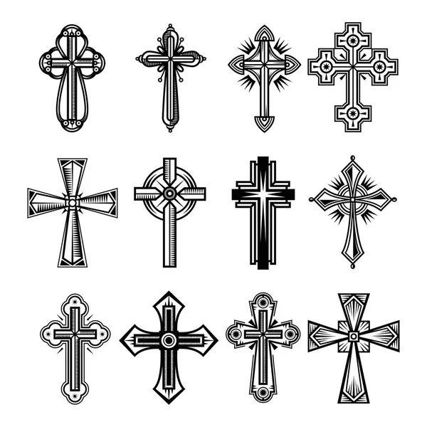 Набір ізольованих християнських та католицьких хрестів — стоковий вектор