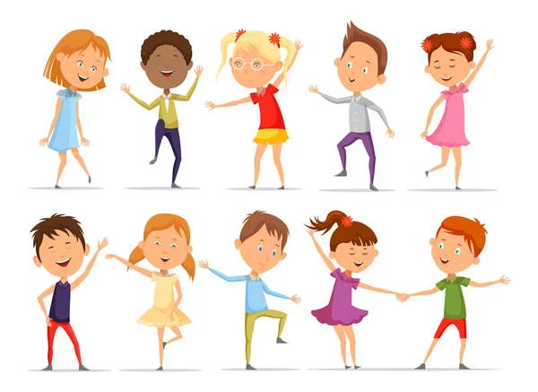 Conjunto de niños y niñas aislados bailando — Vector de stock