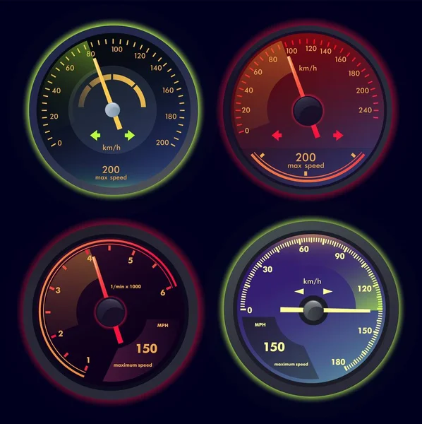 Set of isolated speedometers for dashboard — Stock Vector