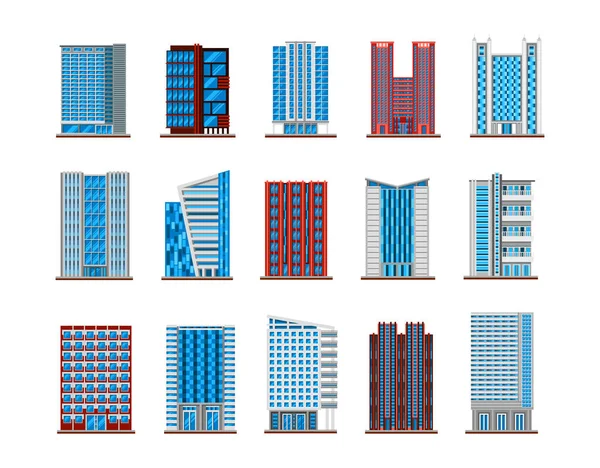 组的孤立的房舍或建筑物，摩天大楼 — 图库矢量图片