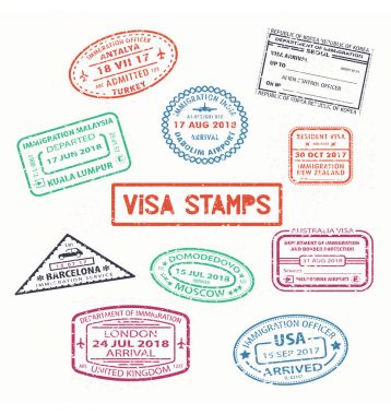Set of isolated visa passport rubber stamps clipart