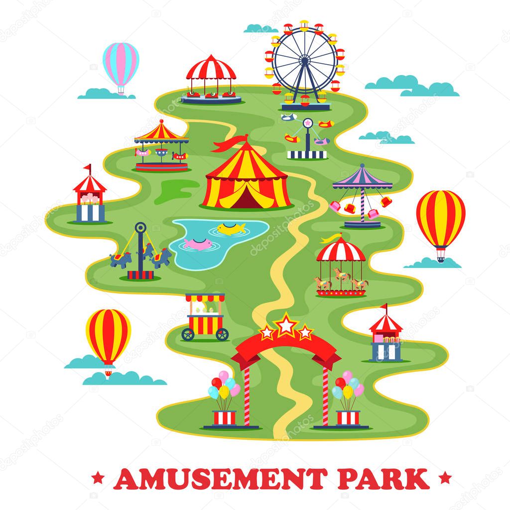 Map of amusement park or circus with attractions
