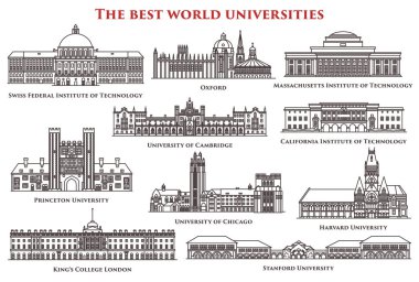 Set of isolated university and institute, college clipart