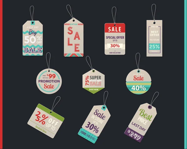 Tag sales or shop, store labels with prices — Stock Vector