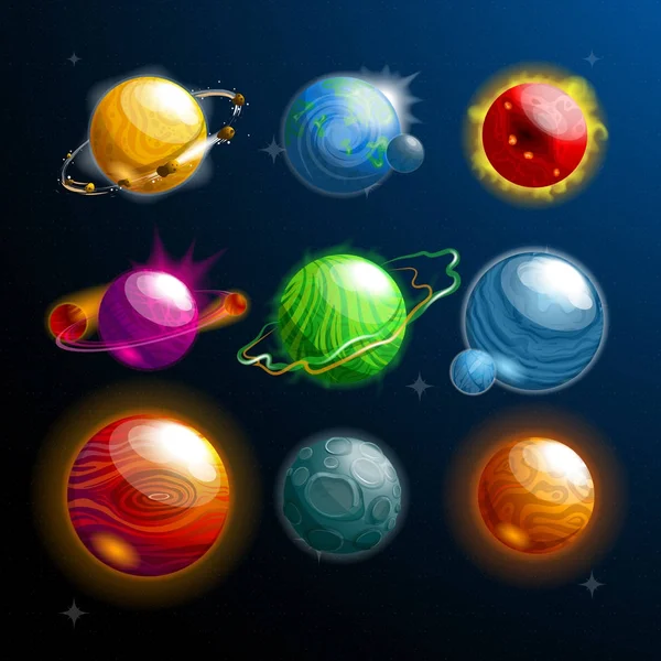Conjunto de planetas o estrellas aisladas, globo. Cosmos — Archivo Imágenes Vectoriales