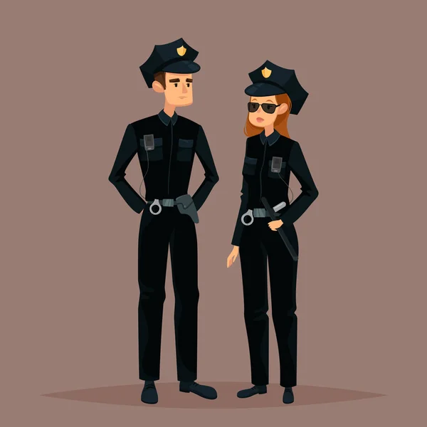 Dibujos animados mujer y hombre en el trabajo de la policía o trabajo — Vector de stock