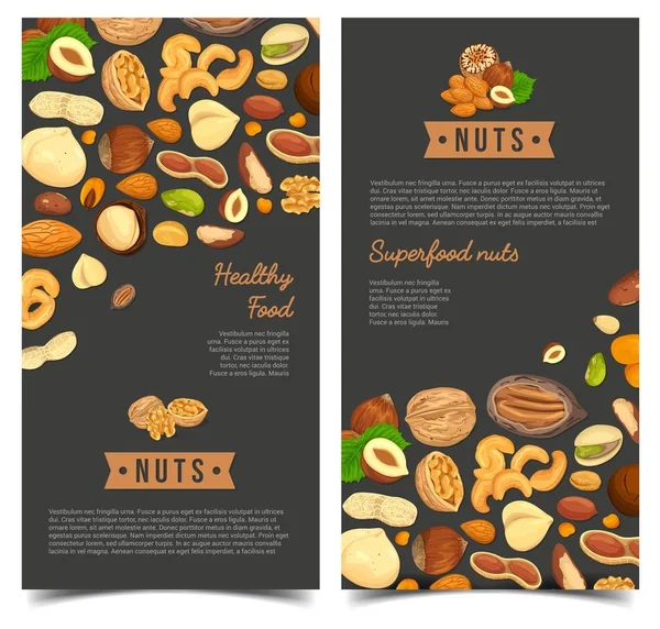 Nut food for shop poster or market banner — Stock Vector