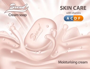 3d realistic cream soap on waves of water clipart