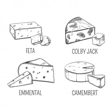 Beyaz peynir ve colby jack, emmental ve peynir kroki