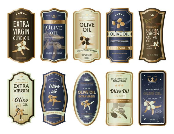 Etichette adesive o adesivi per bottiglie di olio d'oliva — Vettoriale Stock